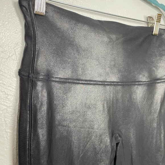 Spanx Women L Black Faux Leather Leggings Contour Power Waistband Compression - Picture 4 of 9